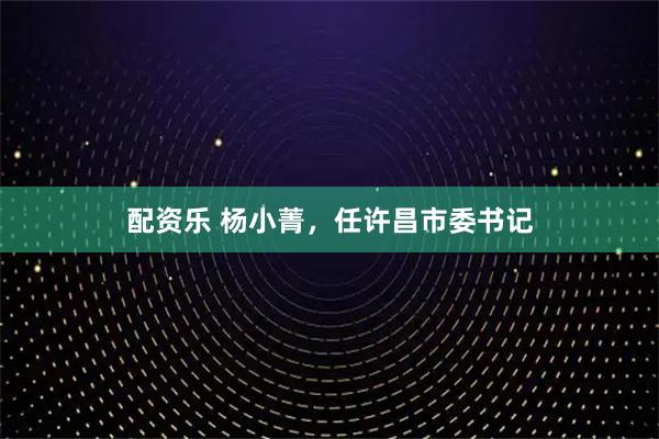 配资乐 杨小菁，任许昌市委书记